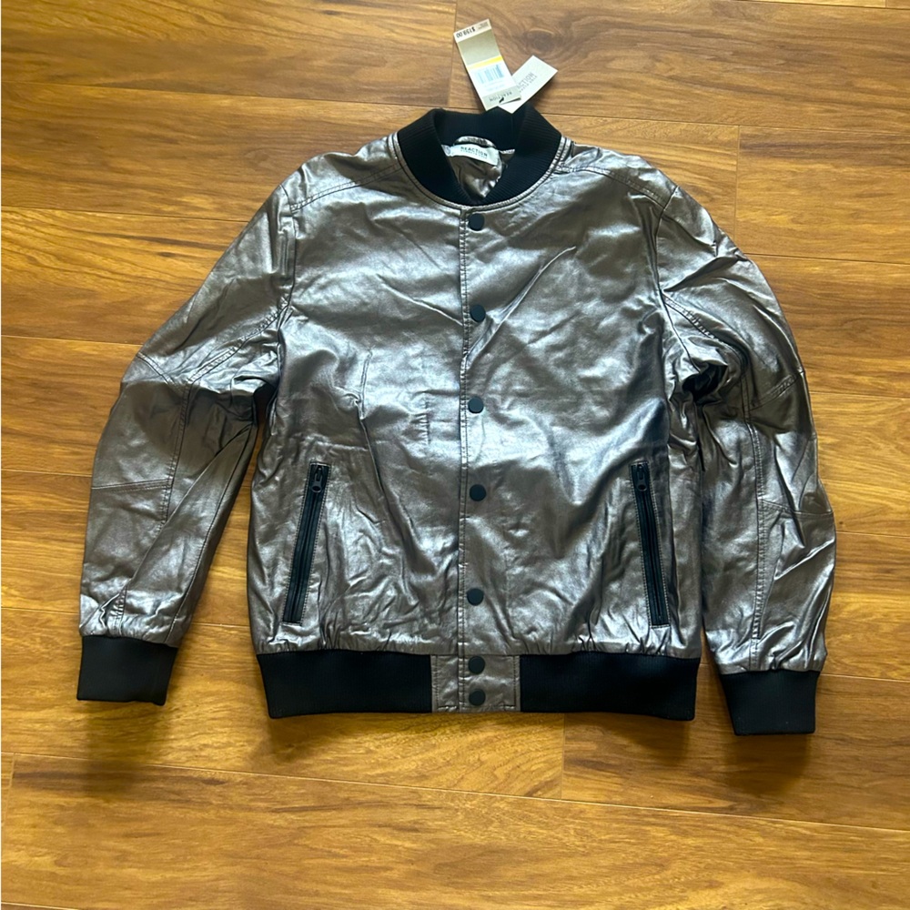 BNWT Kenneth Cole Reaction Mens Metallic Bomber Jacket in Pewter. US M